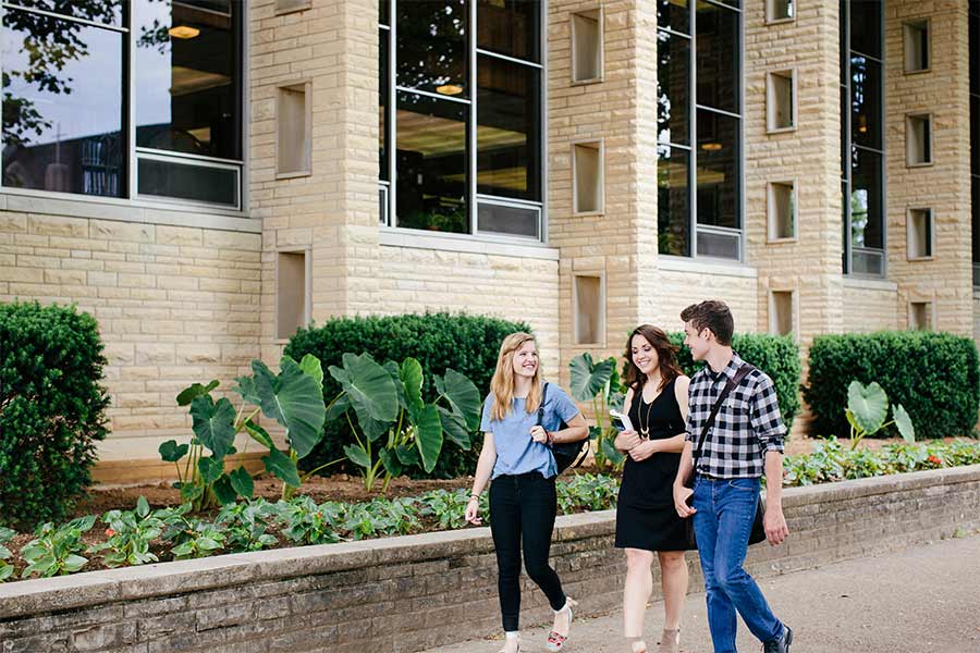College of the Ozarks students are seen walking around campus